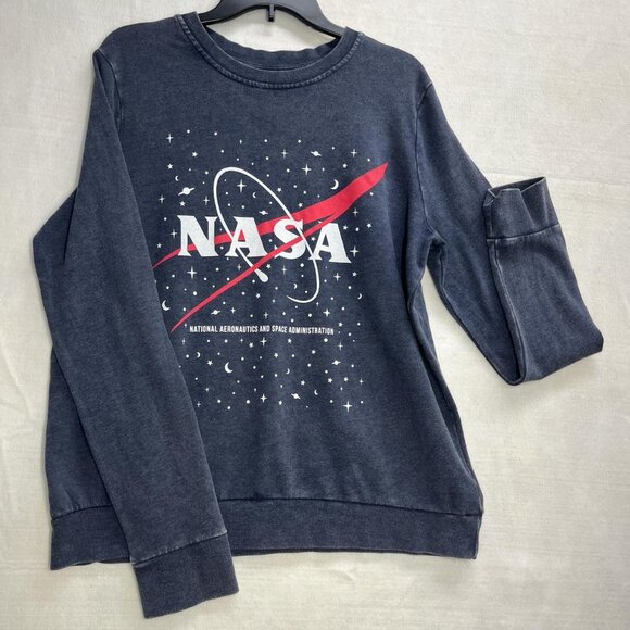 Mighty Fine Sweaters - Mighty Fine NASA Sweatshirt Blue Cotton Blend Large